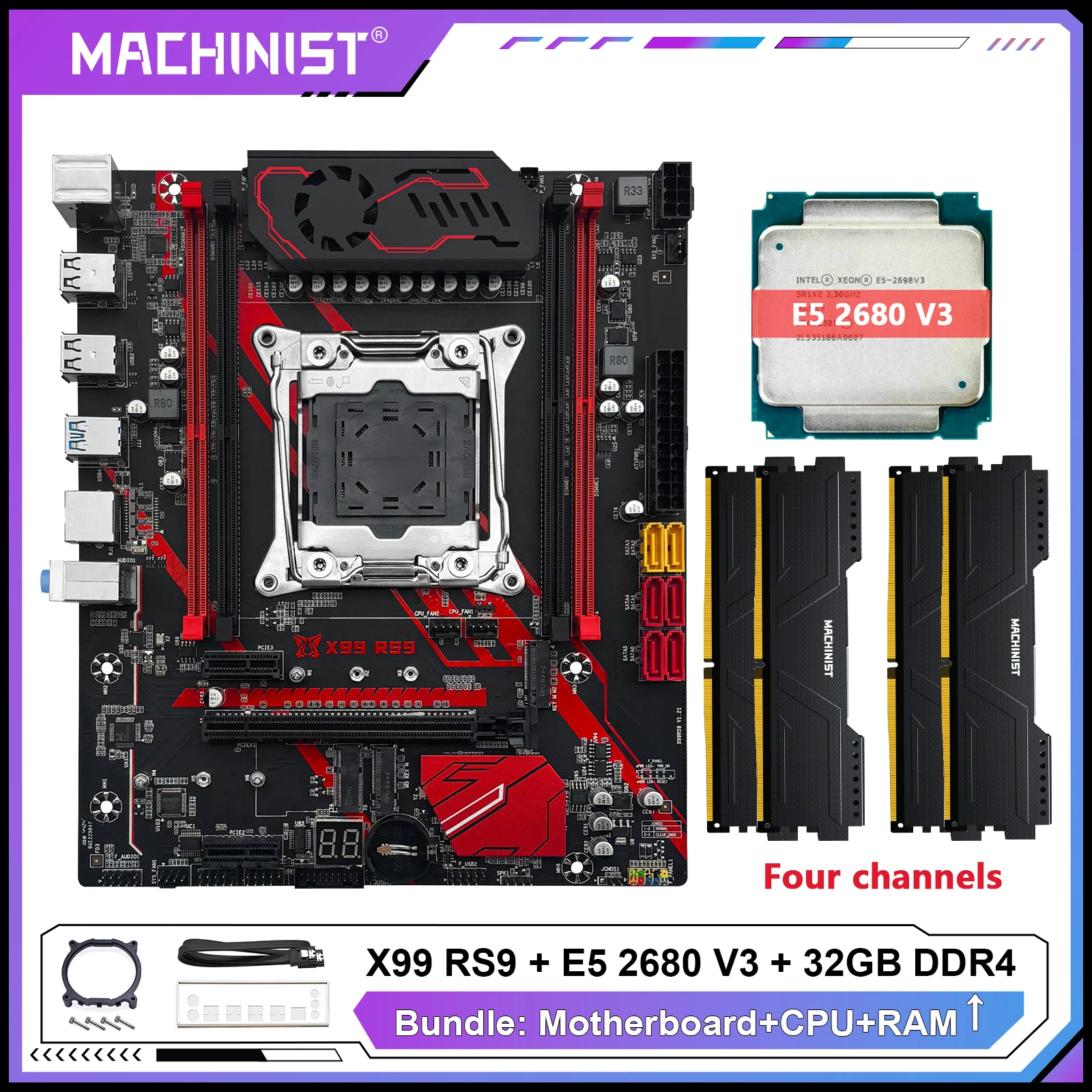 

Комплект материнской платы MACHINIST X99 Опционально Xeon E5 2680 V3 LGA2011 3 ЦП 32 ГБ DDR4 Четырехканальная ОЗУ NVME USB3.0 SATA3.0