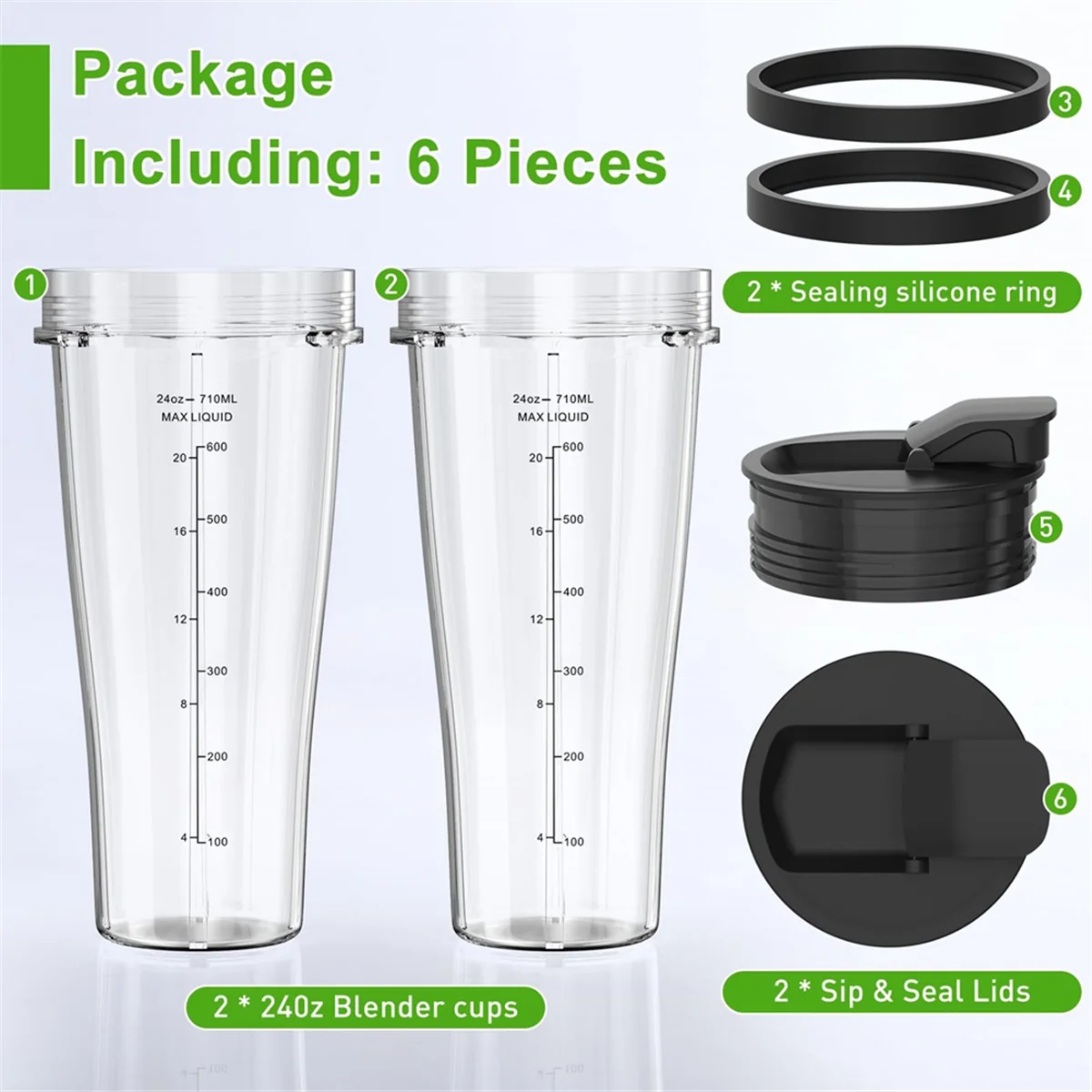A14G-Blender Replacement Parts for , 24oz Blender Cups with Lids, Blender Blade for Auto IQ Blender