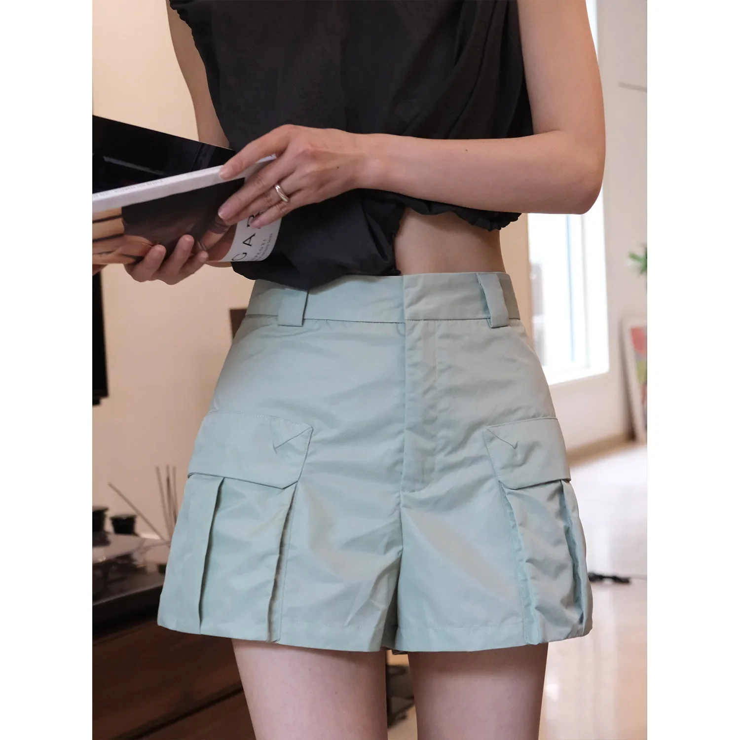 Verão novo japonês rua ferramentas grande bolso shorts soltos e finos shorts casuais femininos