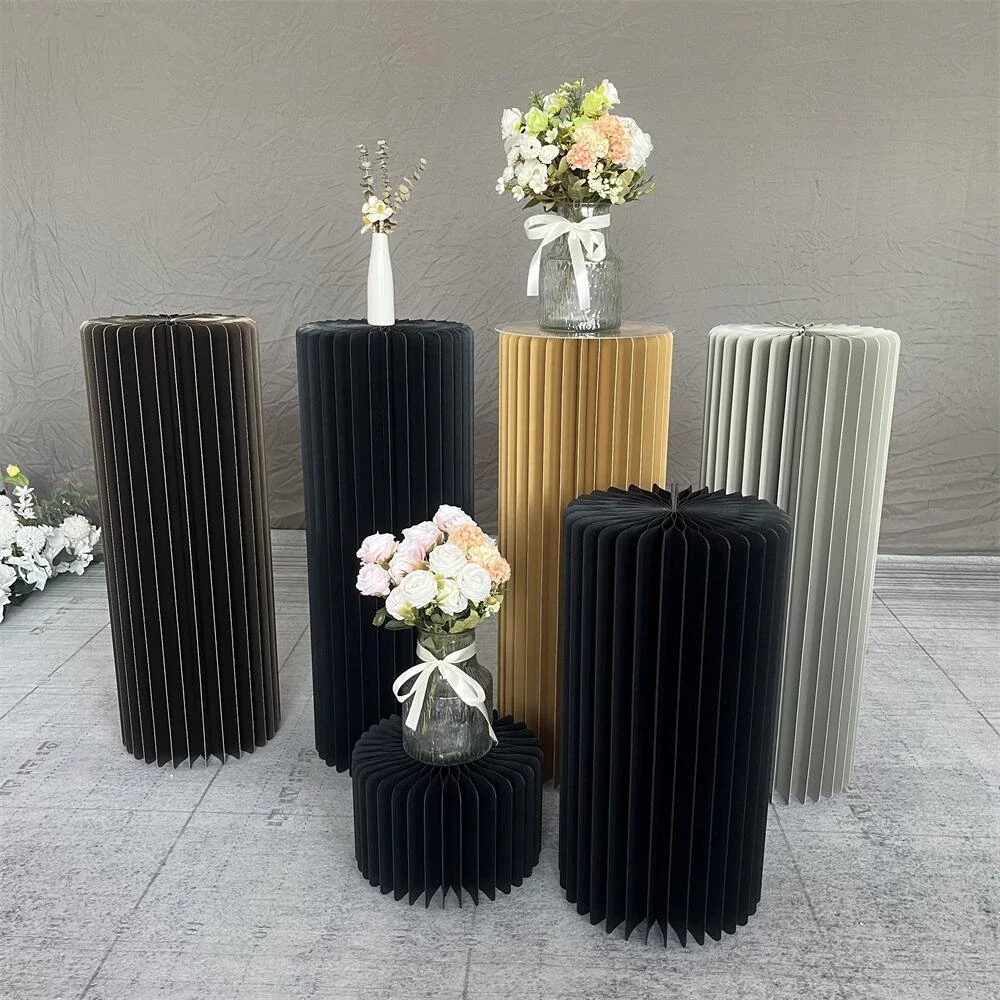 Black Folding Paper Cylindrical Banquet Birthday Party Dessert Table Cake Stand Wedding Prop Baby Shower Ramadan Decoration