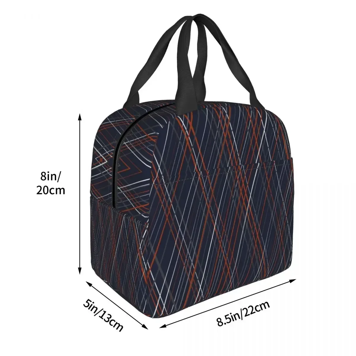 Navy And Rust Crossing Diagonal Lines Insulated Lunch Bags Waterproof Picnic Bags Lunch Tote for Woman Work Children School