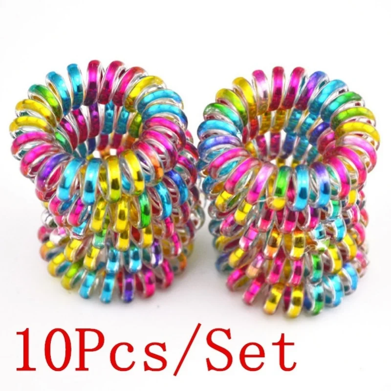 10Pcs Colorful Spiral Hair Ties Telephone Cord Elastic Hair Bands 3.5cm Ponytail Holders For Women Girls Hair Accessories
