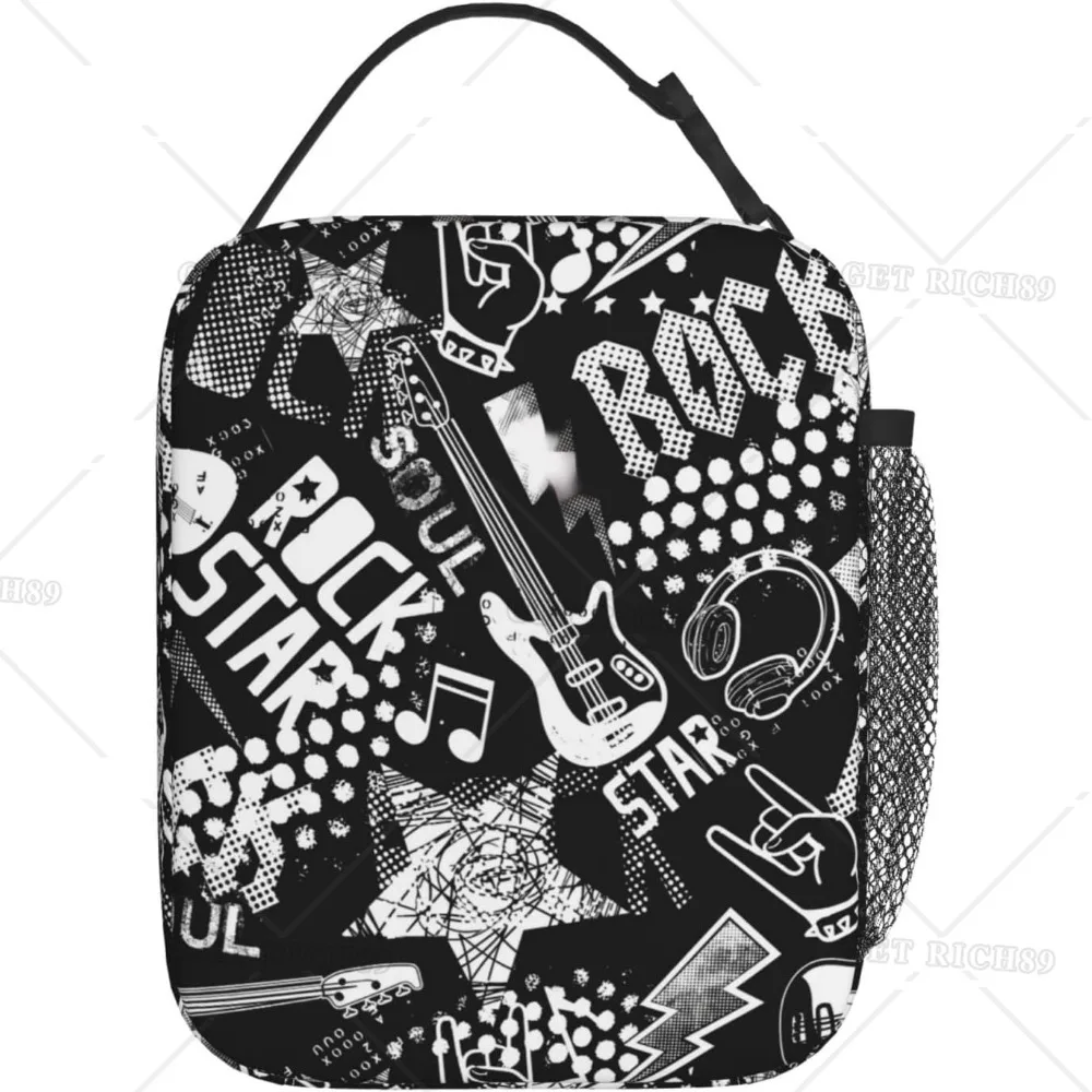 Cool Rock Star Grunge Guitar Music Lunch Bag Insulated Lunch Box for Women Men Reusable Lunch Cooler Bag for Office Picnic