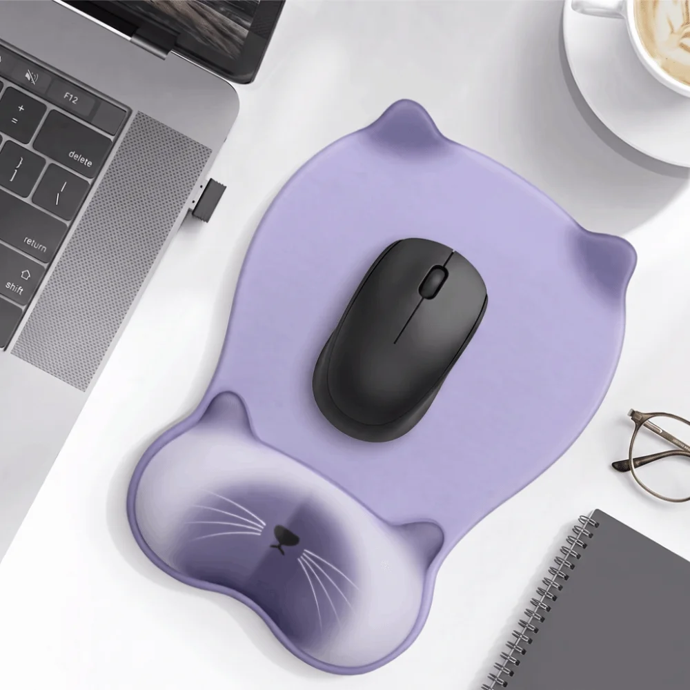 Cartoon Cat Mouse Pad Wrist Rest Non Slip Silicone Cat-shaped Mouse Pad Ergonomic Comfortable Non-slip Mouse Pad Home Office