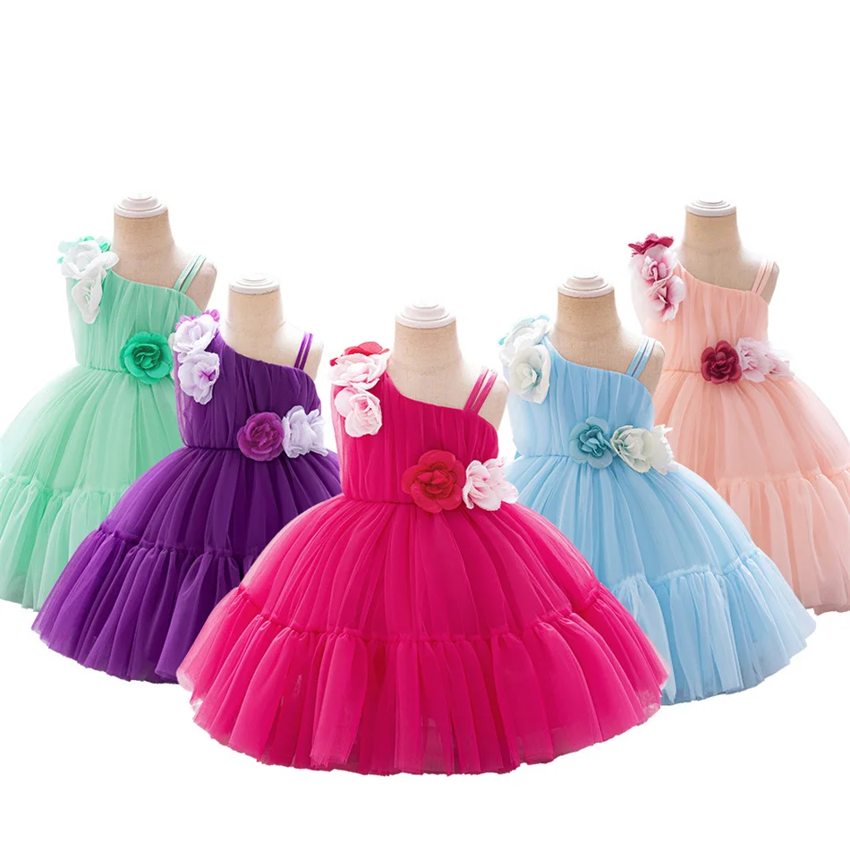 

Платье принцессы с цветочным принтом на одно плечо для малышей, платья с цветочным узором для девочек, детское однотонное нарядное платье, детский костюм для дня рождения, фестиваля и вечеринки