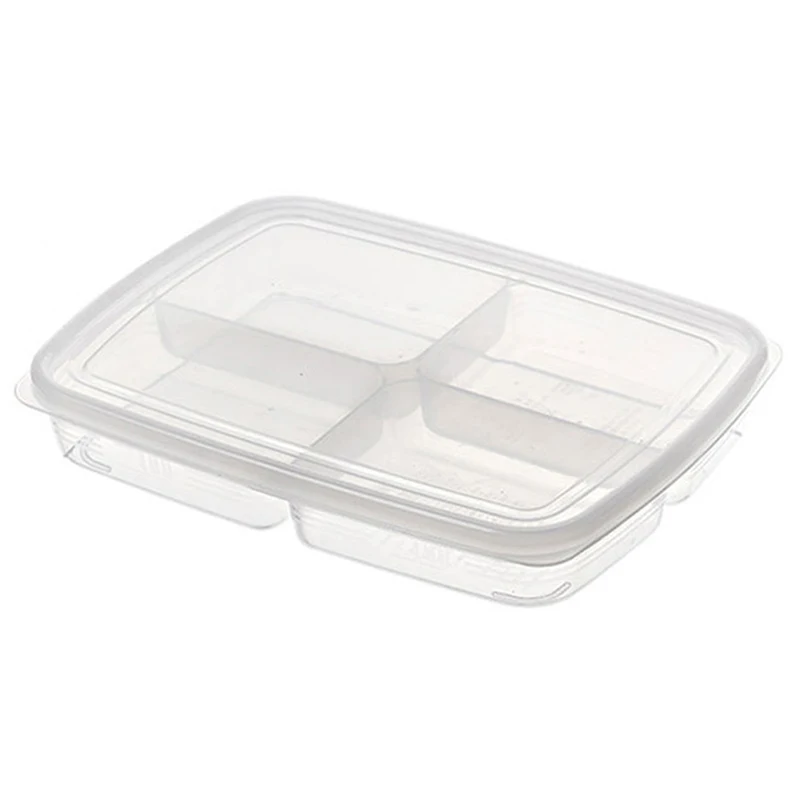 4 Grids Food Fruit Storage Box Portable Compartment Refrigerator Freezer Organizers Sub-Packed Meat Onion Ginger Clear Crisper