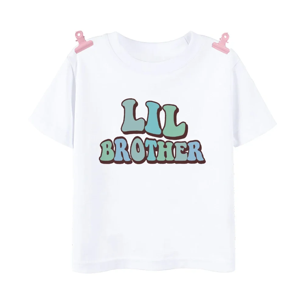 Summer Matching Sibling Big Sister Lil Brother Retro Bubble Letter Print Short Sleeve T Shirts Casual Fashion Kids Tees Tops