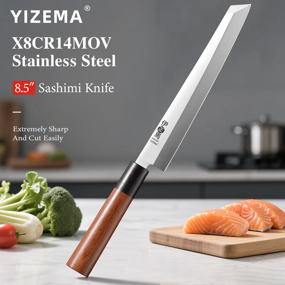 YIZEMA Professionelles Sashimi-Messer aus X8Cr14MoV Edelstahl, Lachsmesser für Haushalt und Küche, Filetiermesser mit 220mm Klinge