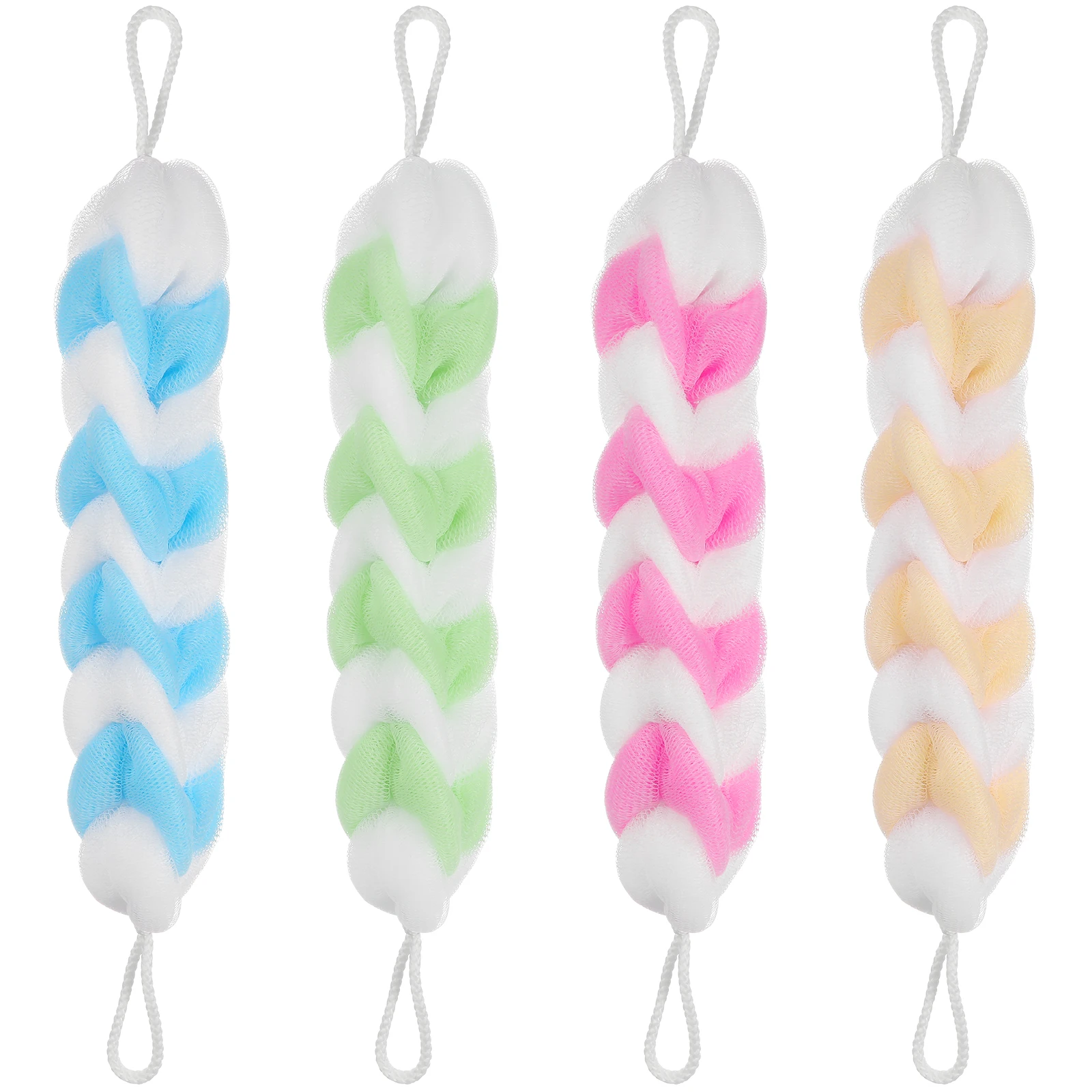 

4 Pcs Shower Scrub Long Strip PE Bath Ball Bath Brush Material Durable Soft Ropes Relax Enjoy Bathing