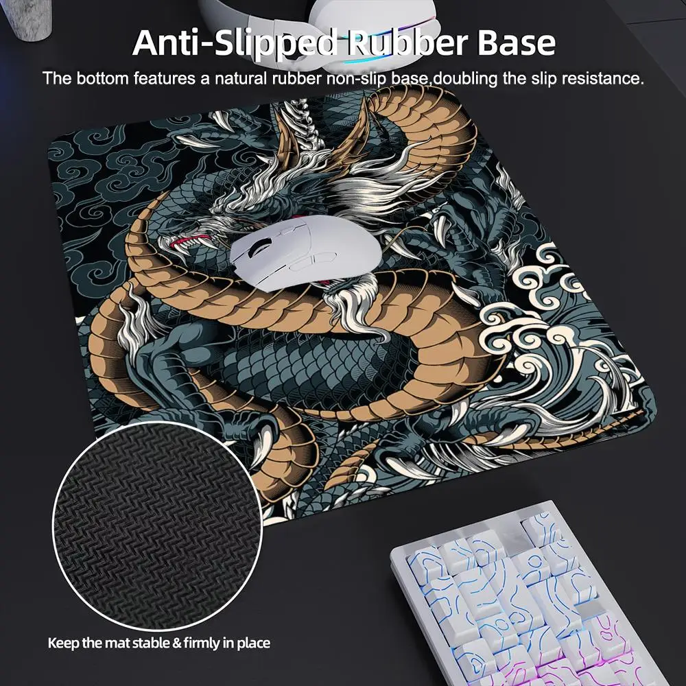 

Коврик для мыши с традиционным эстетическим дизайном дракона, нескользящий настольный коврик 45x40 см, игровой коврик с прошитыми краями, аксессуары для ПК, игровые коврики