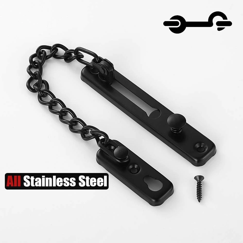 JQK Door Chain Lock Black, Stainless Steel Door Guard with Spring Anti-Theft Press Lock, Matte Black, HDC100-PB