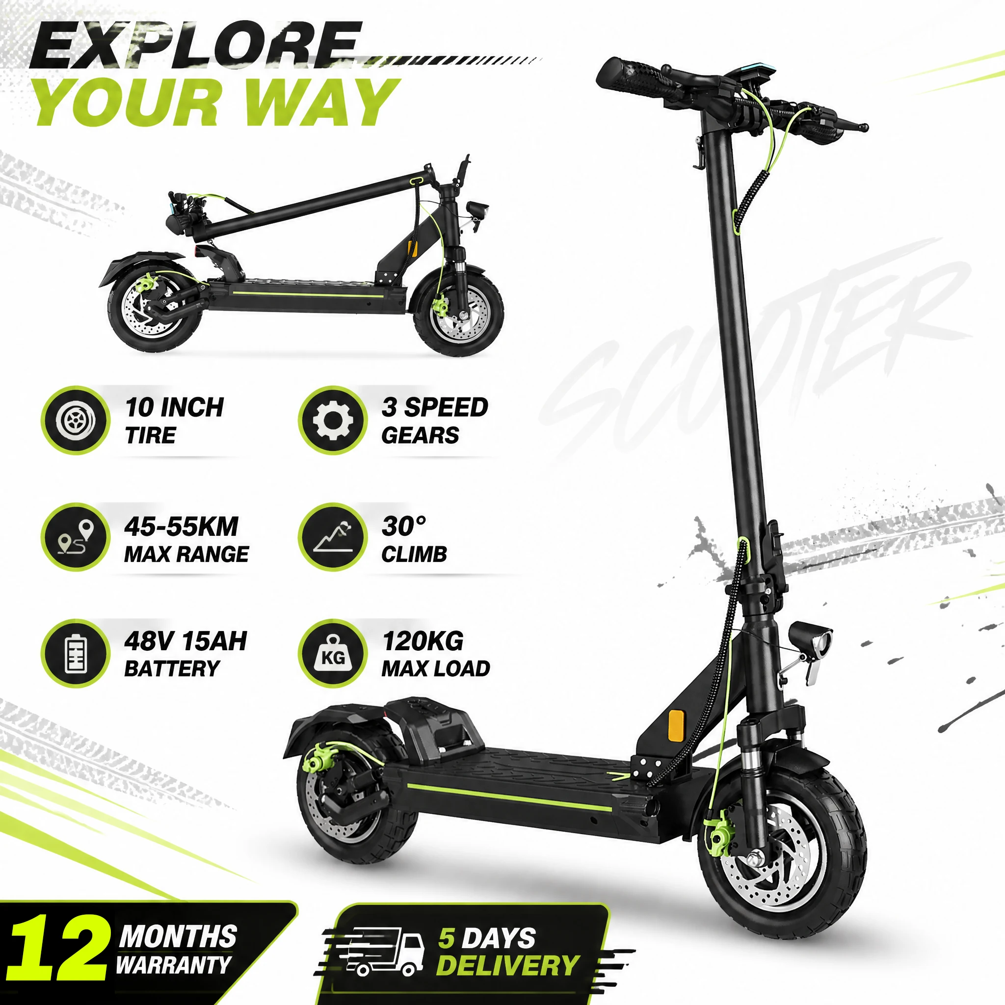 TODIMART E-Scooter D6/D6PRO 55/70 km Reichweite App Bluetooth 10-Zoll-Geländereifen 30% Steigung BMS-Batterie 150 kg Tragfähigkeit Elektroroller für Erwachsene