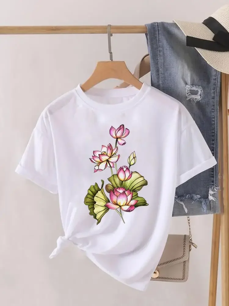 Cute Sweet Women Clothes o-collo Graphic T-Shirt Fashion Print manica corta Lady Top T-Shirt da donna femminile