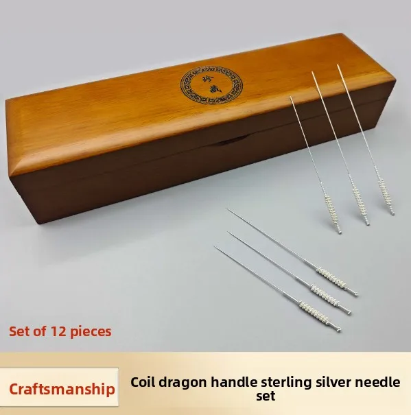 Panlong handle silver acupuncture needles, treasured sets of needles, free gift box.