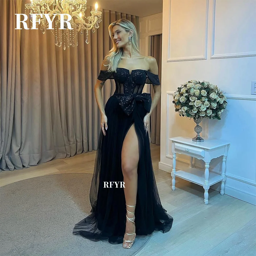 RFYR Off Shoulder Prom Gown with Applique Elegant Evening Gown Formal Evening Dresses Wedding Party Dress Customized