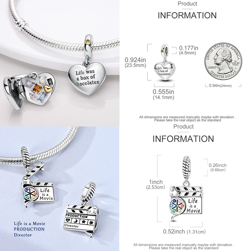 925 Sterling Silber Charm-Perlen Tagebuch Film Haus Sonne Mond Flugzeug Reise Kaffee DIY Armband Halskette Schmuck Geschenk für Frauen – Detail 28