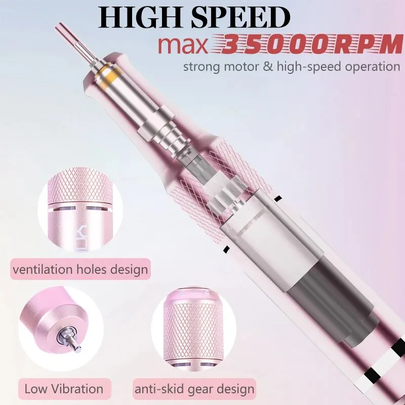 Profissional Electric Nail Drill, Máquina de Manicure com Modo Pausa Lixa Elétrica de Unhas, Lixadeira de Unhas de Gel Acrílico, 35000RPM