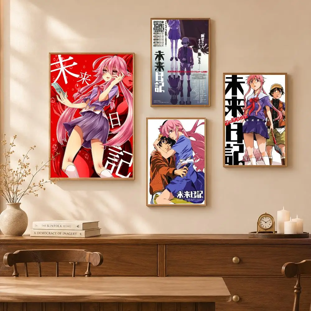 Yuno Gasai The Future Diary Anime Poster Self-Adhesive Wall Art Poster HD Waterproof PP Bedroom Cafe Gym Home Decor Gift