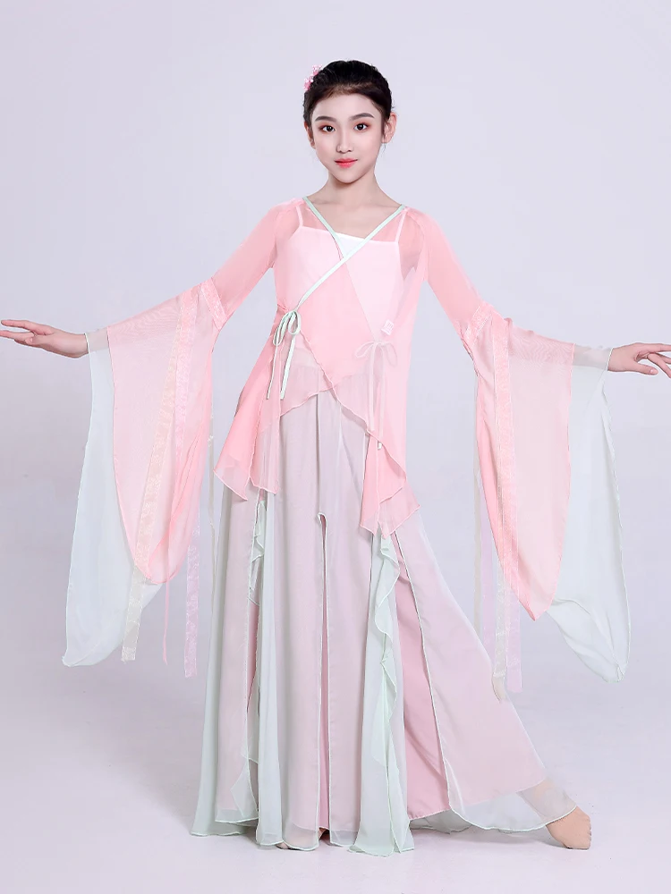 Kids Classical Dance Performance Clothes Girls Dance Practice Clothes Gradient Floating Chinese Dance Ethnic Long Costume