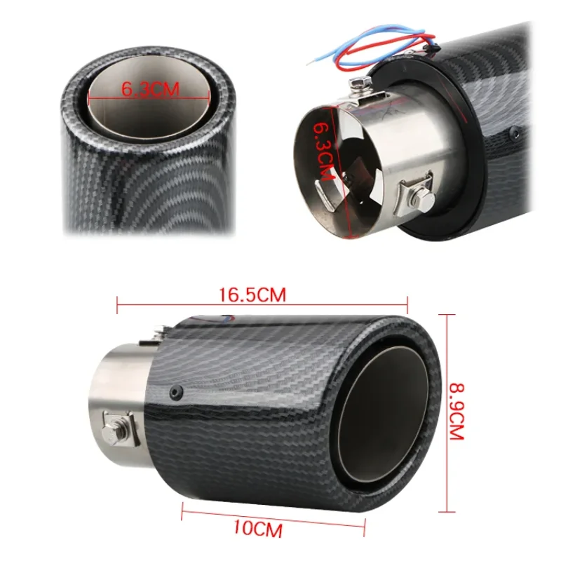 1Pcs Universal High Performance Carbon Fiber Led Red Blue Light Fashion Car Led Exhaust Muffler Tips Exhaust Pipe Tail Tip
