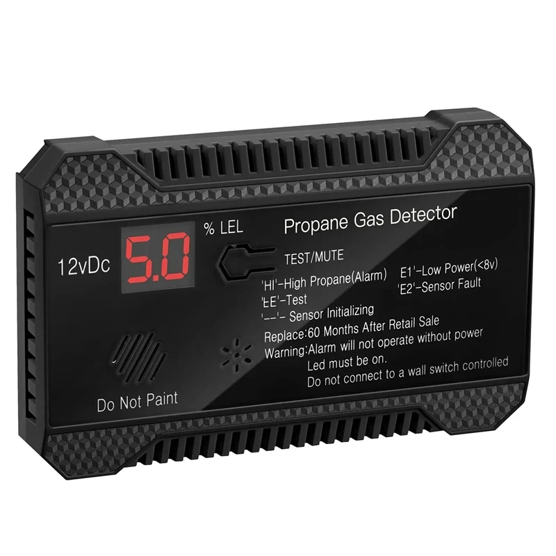 Detector de propano de 12V, Sensor de Gas Natural GLP, alarma de fugas, sirena de 85dB para coche, RV, hogar, medidor Digital de probador de propano (negro)