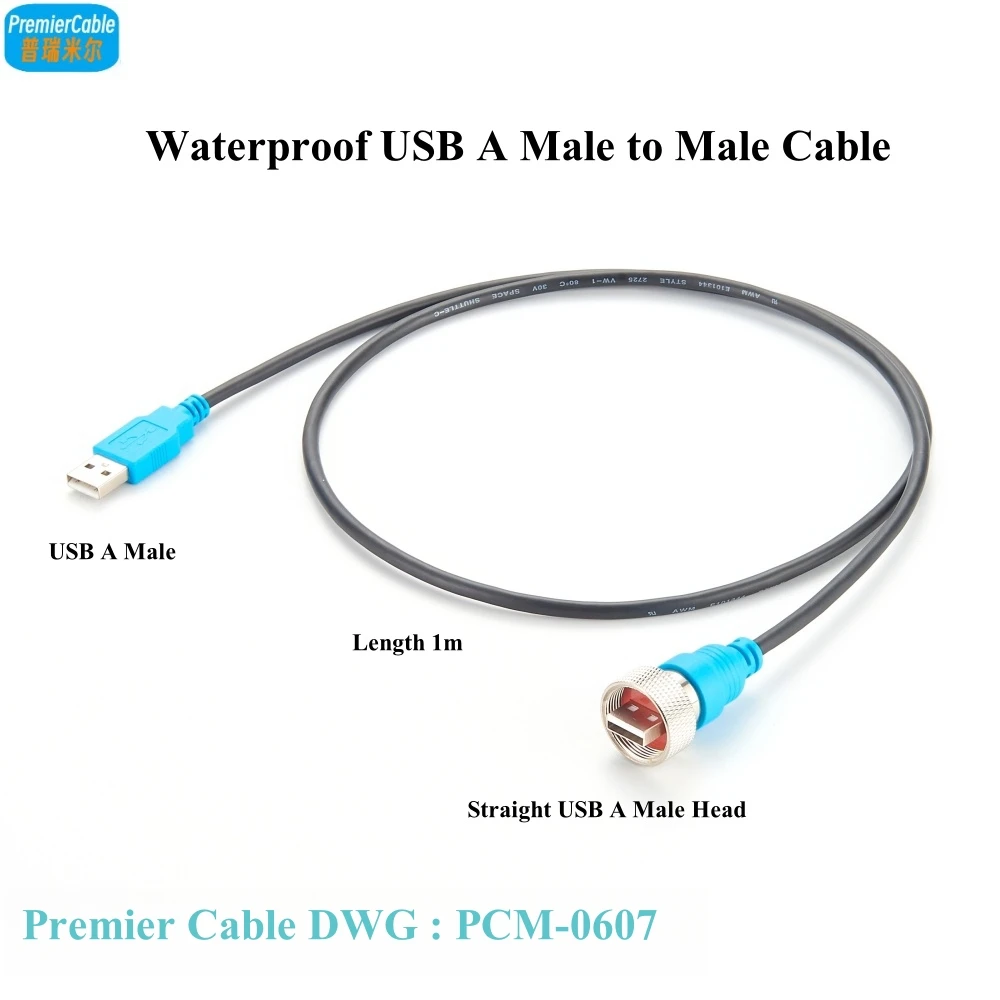 

Rugged IP68 Waterproof USB A Male to Male Cable Ruggedized USB 2.0 Metal Threaded Cable Straight Type A Male Panel Mount Cable