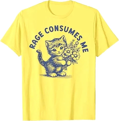 الغضب يستهلكني القط زهرة لطيف كيتي ميمي تيشيرت صيفي الفكاهة مضحك هريرة الجرافيك الزي قصيرة الأكمام الجدة امرأة الملابس