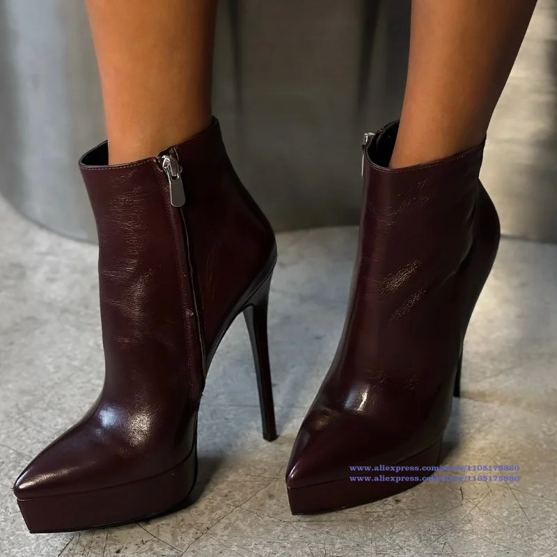 

Pointy Platform Stiletto Heels Ankle Boots Platform Side Zipper Women's Boots Runway Shoes Luxury Designer Boots Botas Mujer