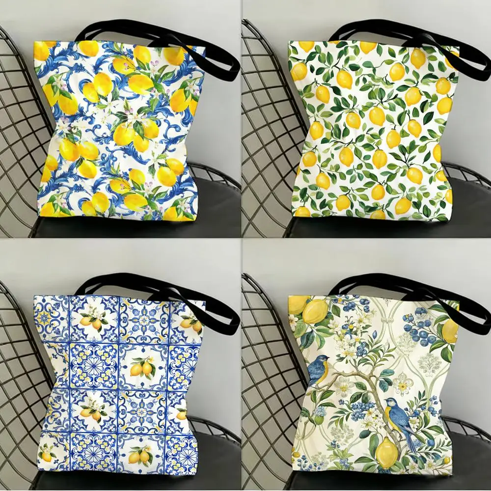 Aufbewahrungstaschen mit Zitronenmuster, Einkaufstasche, Einkaufstasche aus Segeltuch, Supermarkt-Einkaufstasche, Weihnachtsparty-Einkaufstasche, Damenhandtasche