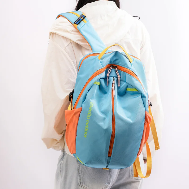 

Large-capacity dopamine-spliced color-blocking backpack, outdoor sports, mountain climbing and travel nylon lightweight backpack