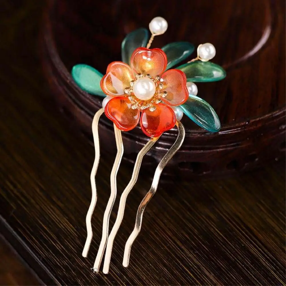 Antique Hair Comb Chinese Style Hair Stick Flower Pearl Hanfu Hairpin Chinese Style Hair Chopstick For Girl