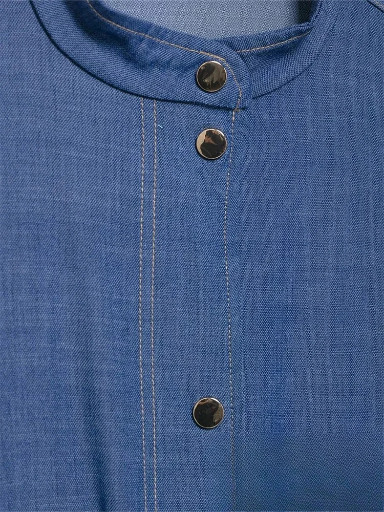 KONDALA Vintage Casual Blau Solide Oansatz Langarm Einreiher Taschen Jacken Mode 2025, Frühling Urlaub Weibliche Mäntel