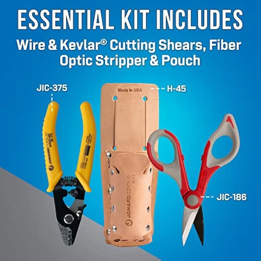 Jonard Tools TK-355 3 Hole Fiber Stripper and Kevlar Shears Scissor Kit Leather Pouch