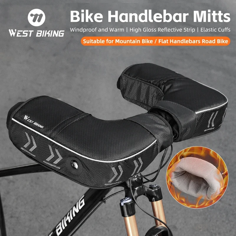 WEST BIKING Cycling Handlebar Gloves Mountain Bike Thermal Warm Reflective Mitts E-Bike Windproof Winter MTB Bicycle Bar Gloves