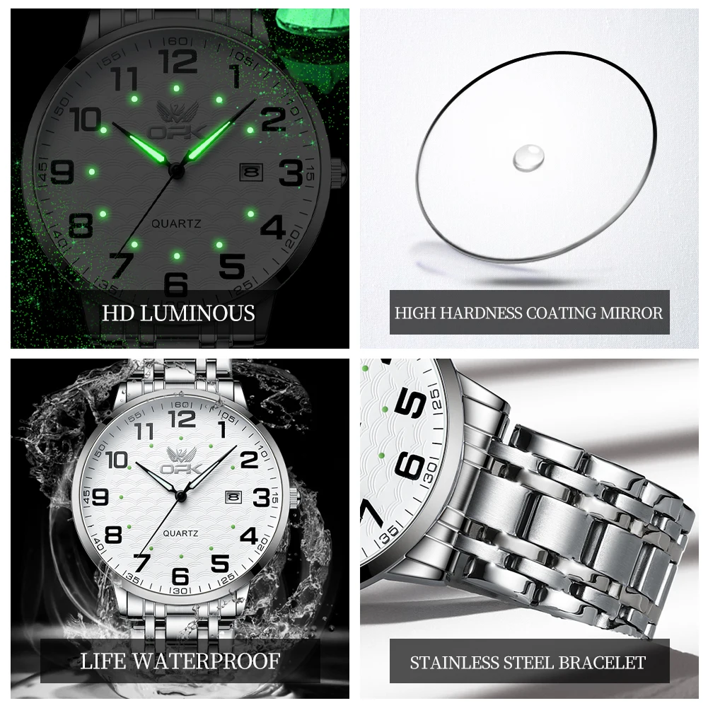 ساعة كوارتز للرجال بحزام فولاذية مقاومة للماء من OPK ، تقويم مفرد ، موضة ، موضة ، من تصميم عصري