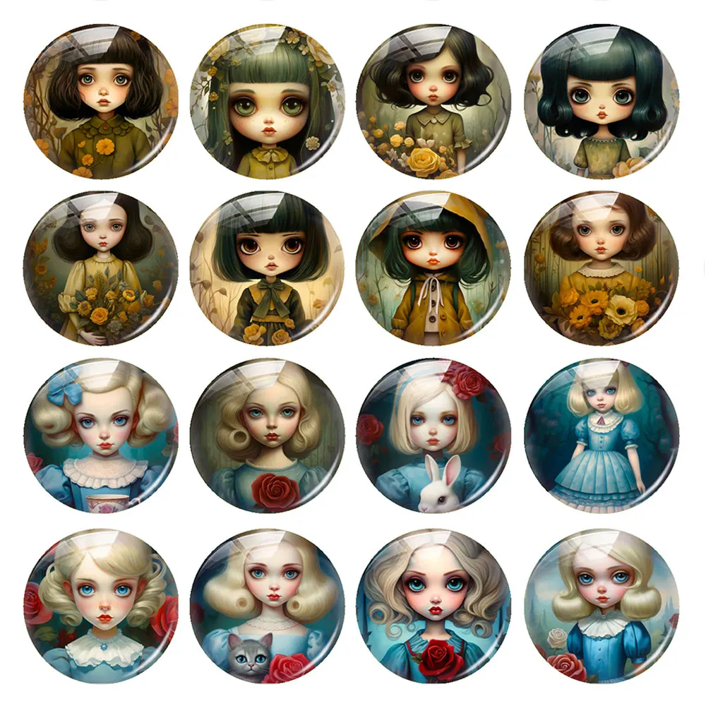 

Handmade Gothic Girl Flower Photo Glass Cabochon Flatback Demo Flat Back Cameo For Diy Jewelry Making Supplies Accessories