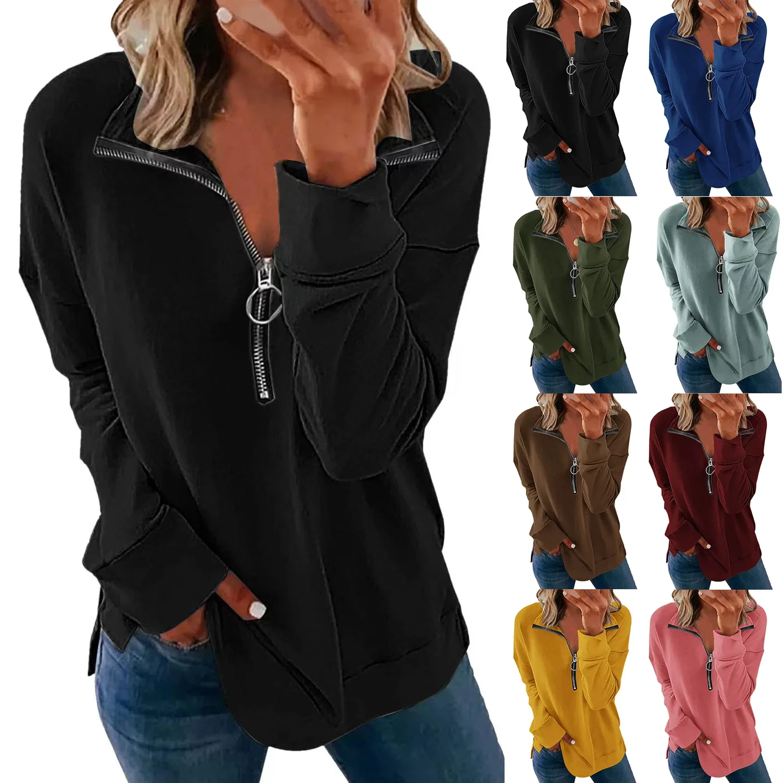 

Long Sleeve Shirts for Women, Women's Long Sleeves Quarter 1/4 Zip Pullover Lightweight Casual Solid T Shirts