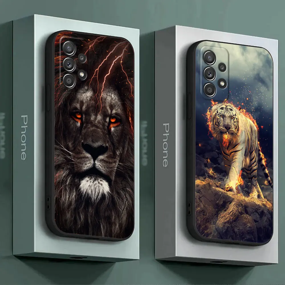 Lion Tiger Jungle Animal Phone Case For Samsung Galaxy A15 A25 A24 A23 A22 A21S A20s A13 A05S A04 A03 A02 A14 Soft Black Cover