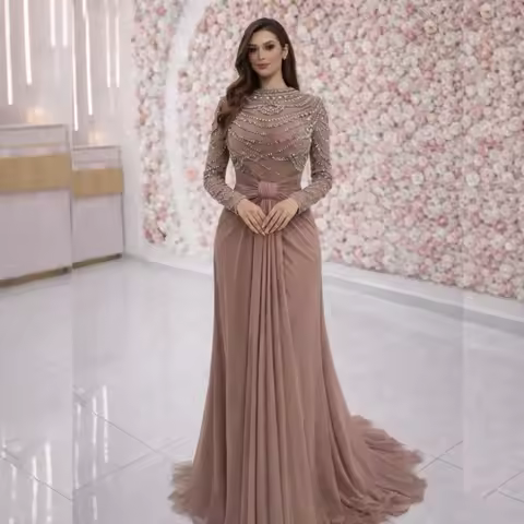 Customized High Quality Women's Formal Evening Gowns Luxury Rhinestone Trumpet Long Dresses Elegant Wedding Party Dress