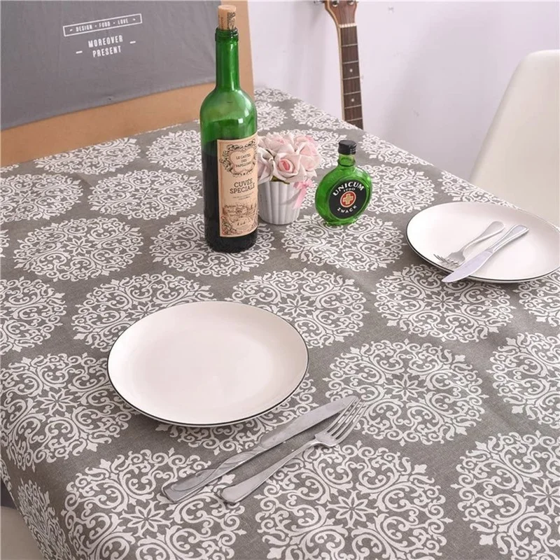 Grey Medal Print Decorative Kitchen Tablecloth Room Dining Table Wedding Decoration Tablecloth Rectangular Waterproof Tablecloth