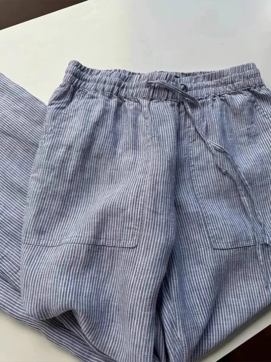 Spodnie w paski z wysokim stanem, luźny krój, casualowe, męskie i damskie, jesień-zima 2024, wygodne, miękkie, luźne, długie spodnie ze sznurkiem, elastyczne...