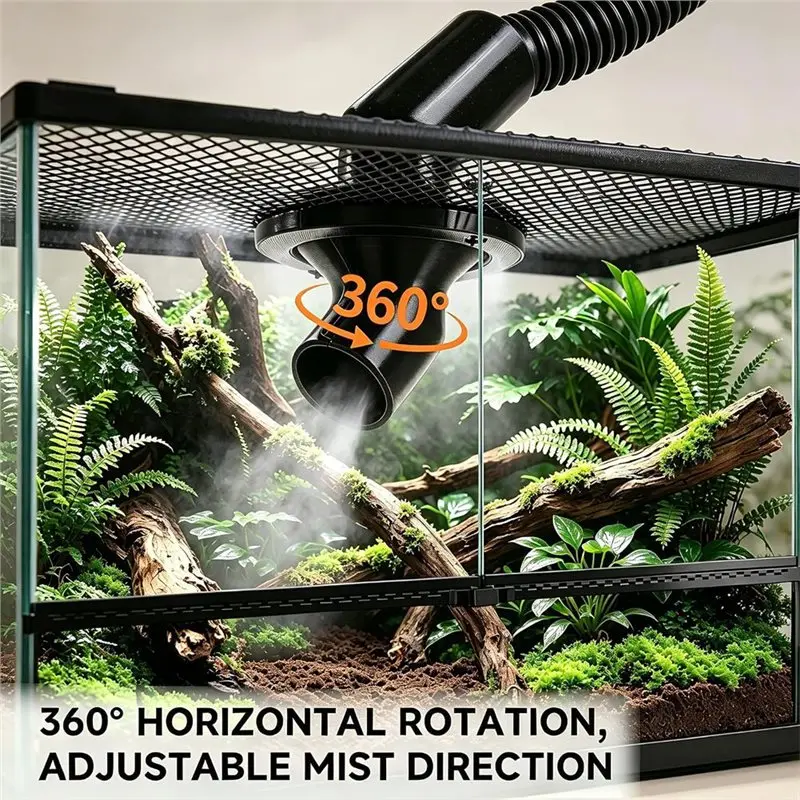 N96R No-Drill Mesh Mount Terrarium Fogger Adapter For Reptile Humidifier, Fits 0.8/1.0/1.2In Hoses, 360° Nozzle