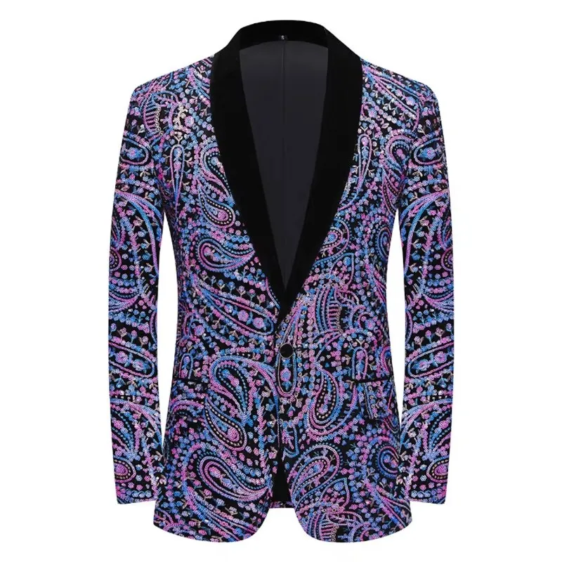 Banquet Suit Jacket Men Luxury Wedding Shiny Sequin Velvet Blazer Evening Party Banquet Tuxedo Coat Host Stage Costume