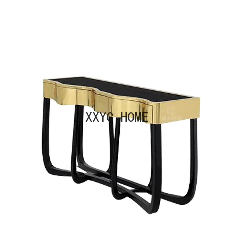 Light Luxury Console Tables Side View Pcs Home Wall Creative Tempered Glass Living Room Stainless Steel Top