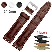 Pulsera para Swatch, correa de cuero genuino para hombres y mujeres, pulsera a prueba de sudor de 17mm y 19mm, accesorios de reloj con correa de alta calidad