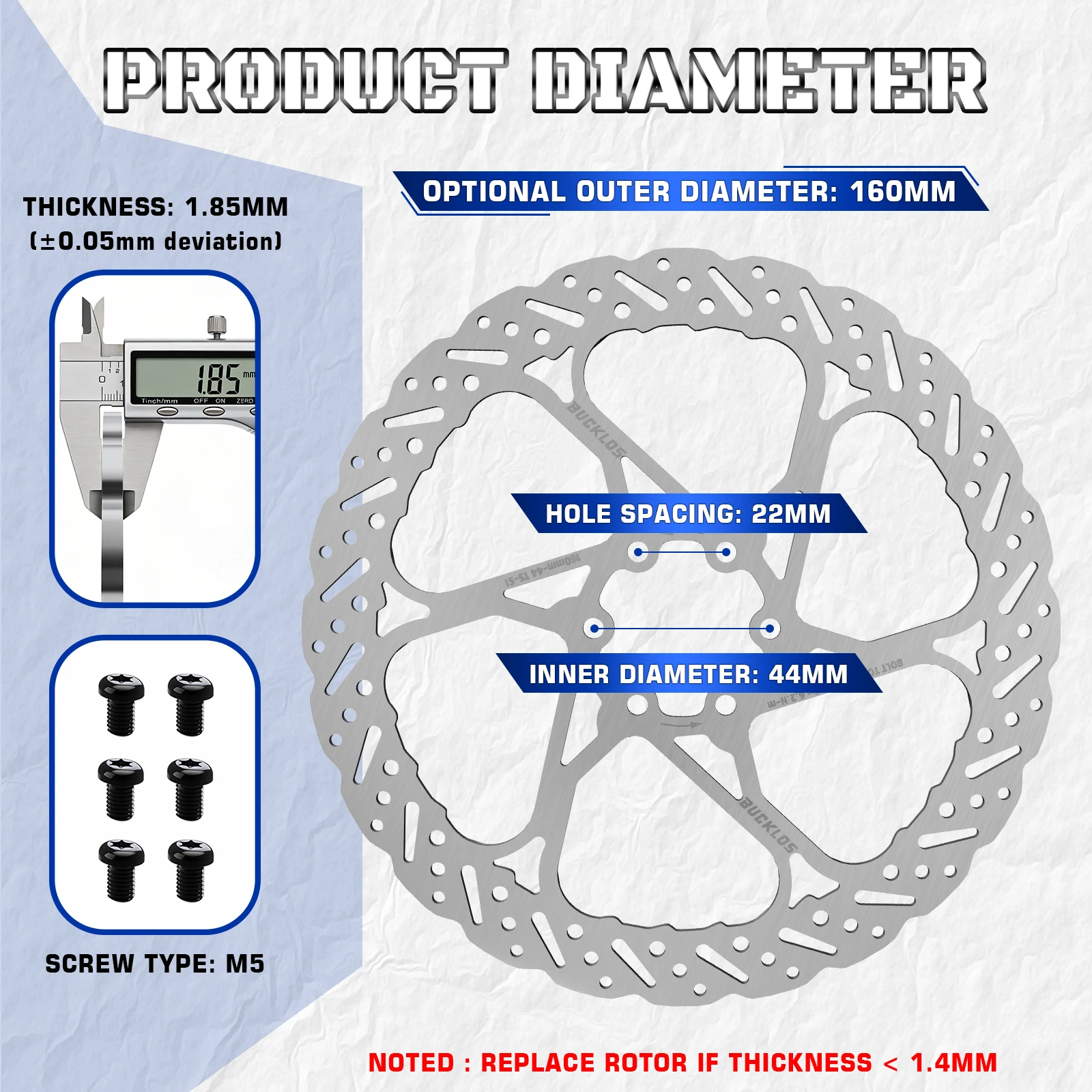 BUCKLOS 자전거 디스크 브레이크 로터 140mm 160mm 180mm 203mm 자전... - 4