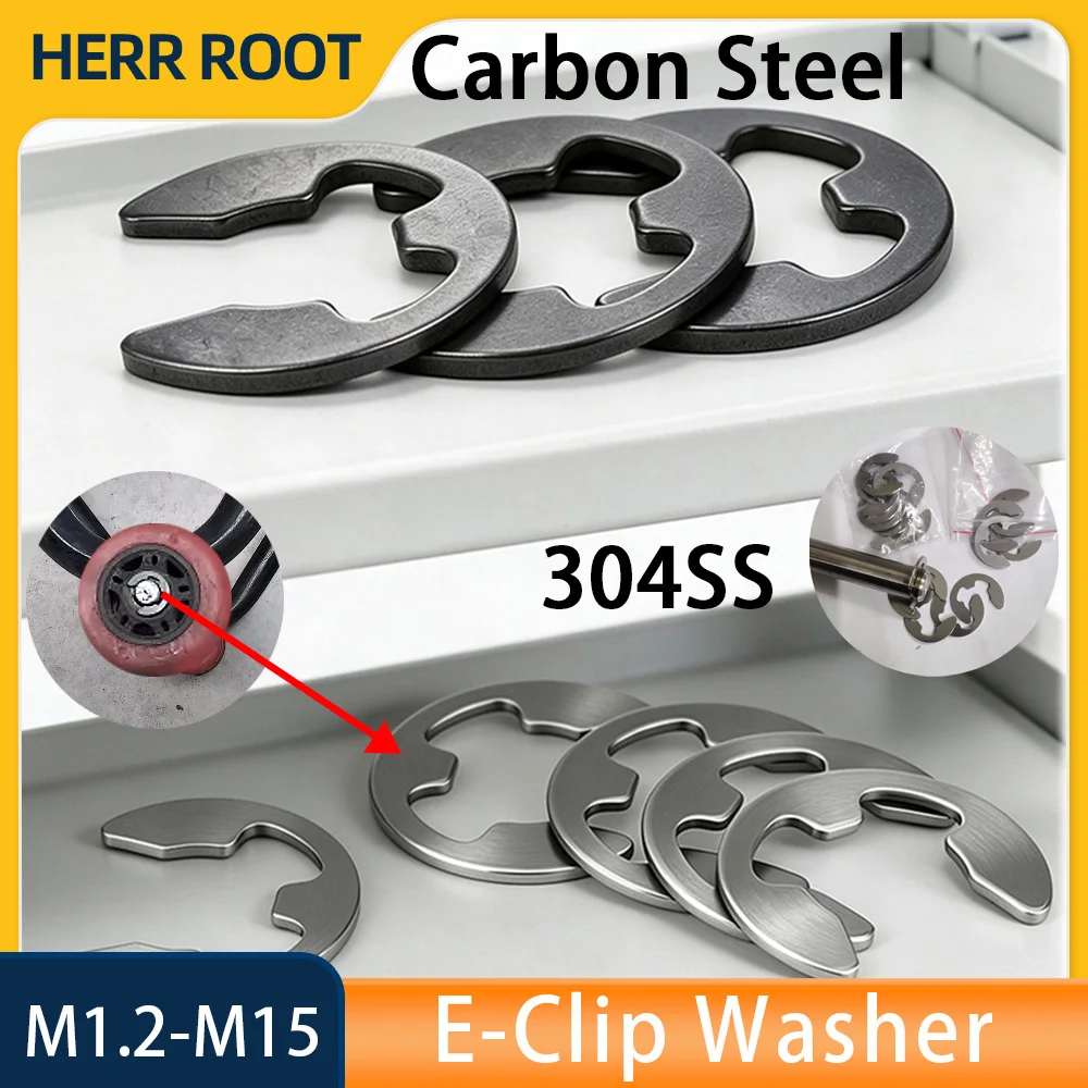 304SS Carbon Steel Shaft External Retaining Ring Clip Washer M1.2M1.5M2M2.5M3M3.5M4-M15 E-ring External Retaining Washers