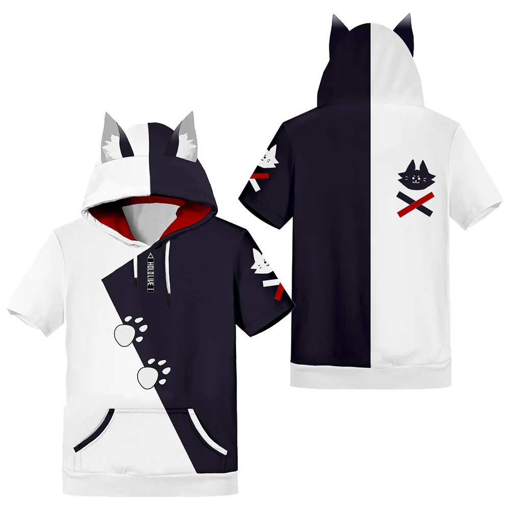 Adult Ookami Mio Cosplay Hololive VTuber T-shirt 3D Printed Hooded Tee Adult Summer Short Sleeve Hoodie Sweater Halloween Party