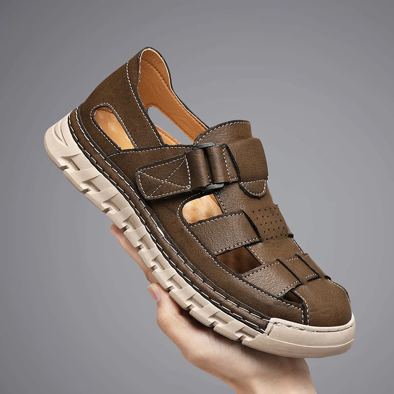 

Splite Leather Men's Sandals Breathable Hiking Sandals Non-slip Flat Shoes Lightweight Man Business Casual Shoes Outdoor Sandals