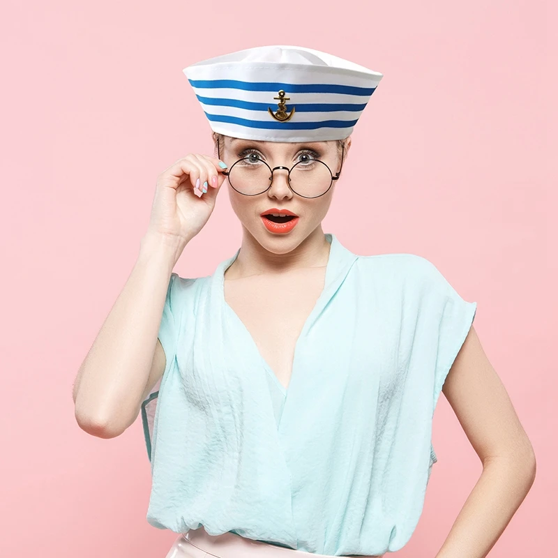 Vintage Seaman Hats White Anchor Logo Captain Sailor Hat Marine for Women Stage Party Cosplay Costume Accessories